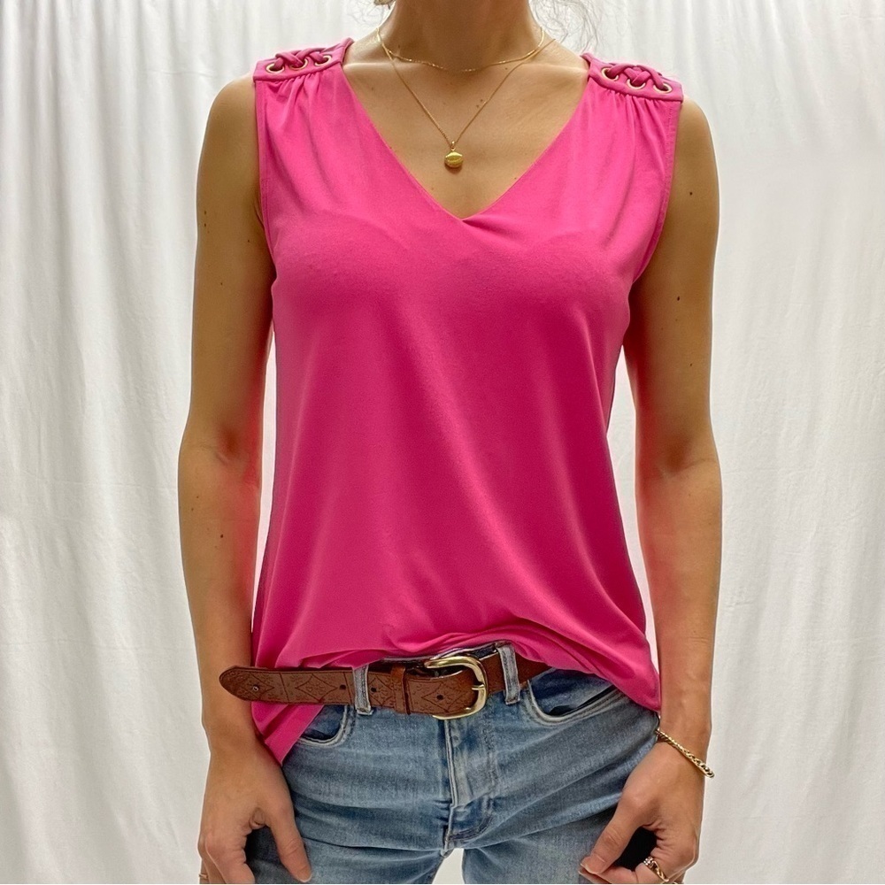 ELLEN Tracy sleeveless top top V neck hot pink size M - Picture 2 of 16